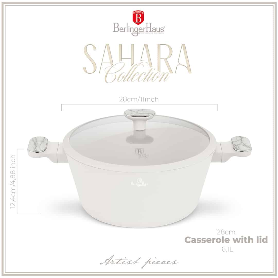 Berlinger Haus BH8397 – Casserole with Lid 28 cm | Sahara Marble Collection