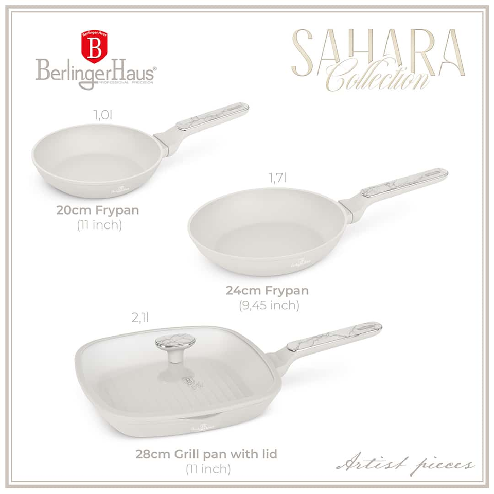 Berlinger Haus BH8399 – 3 Piece Frypan Set | Sahara Marble Collection