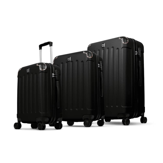 Swiss Hufeisen SF5001 – 3 Piece Suitcase Set | Black & Rose Gold