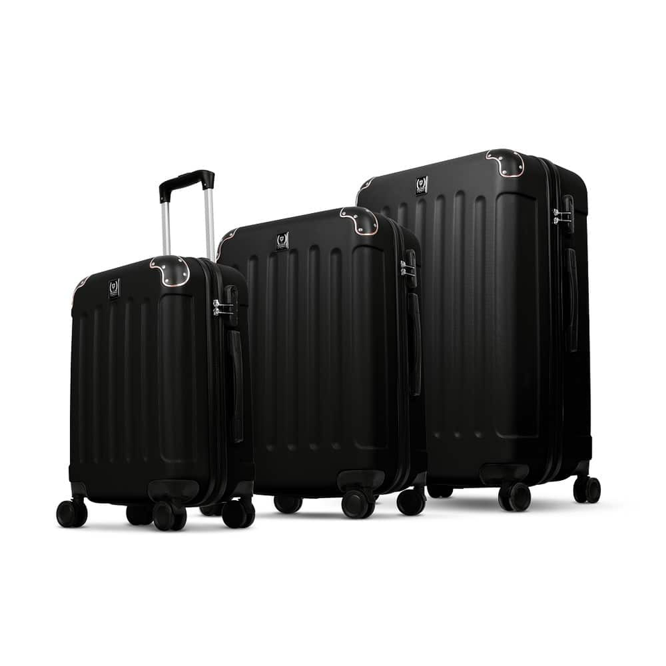 Swiss Hufeisen SF5001 – 3 Piece Suitcase Set | Black & Rose Gold