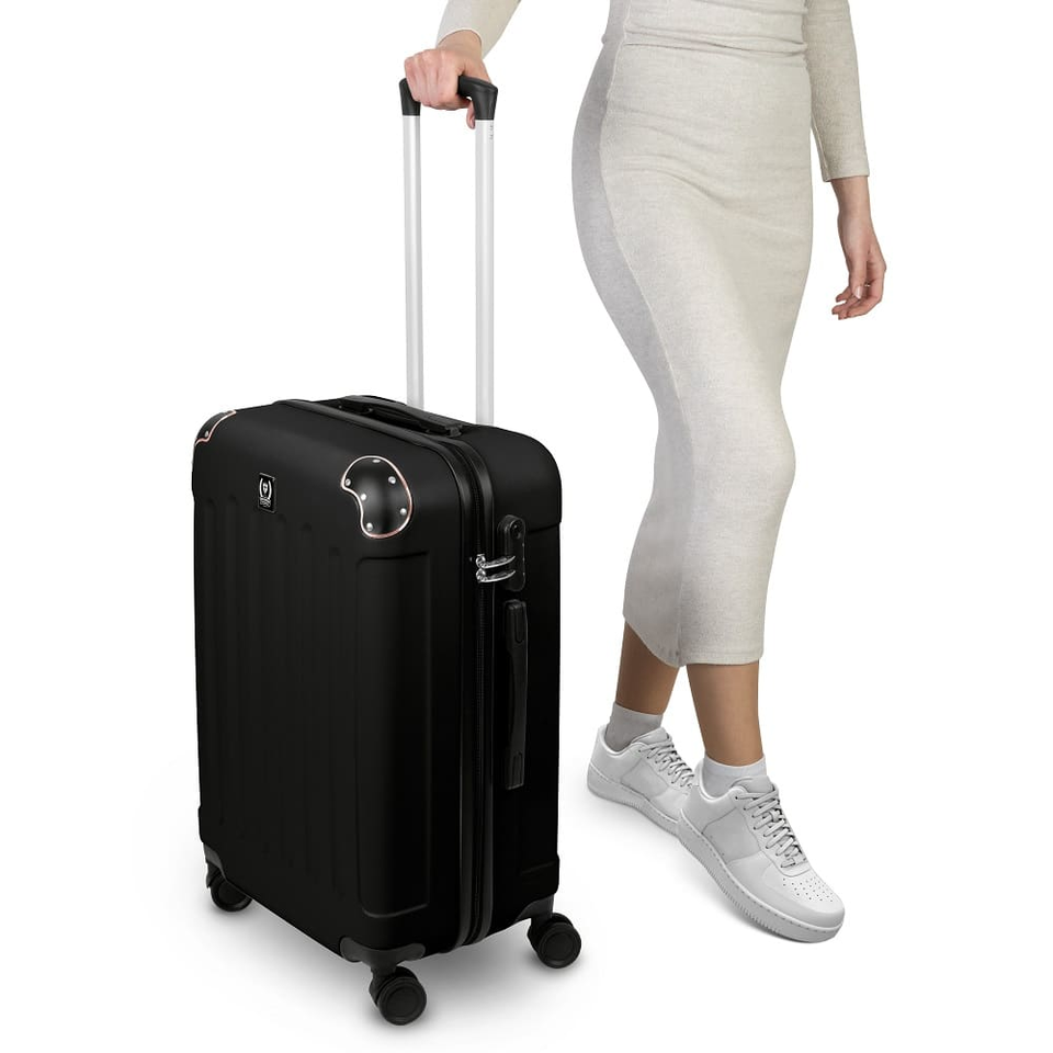 Swiss Hufeisen SF5001 – 3 Piece Suitcase Set | Black & Rose Gold