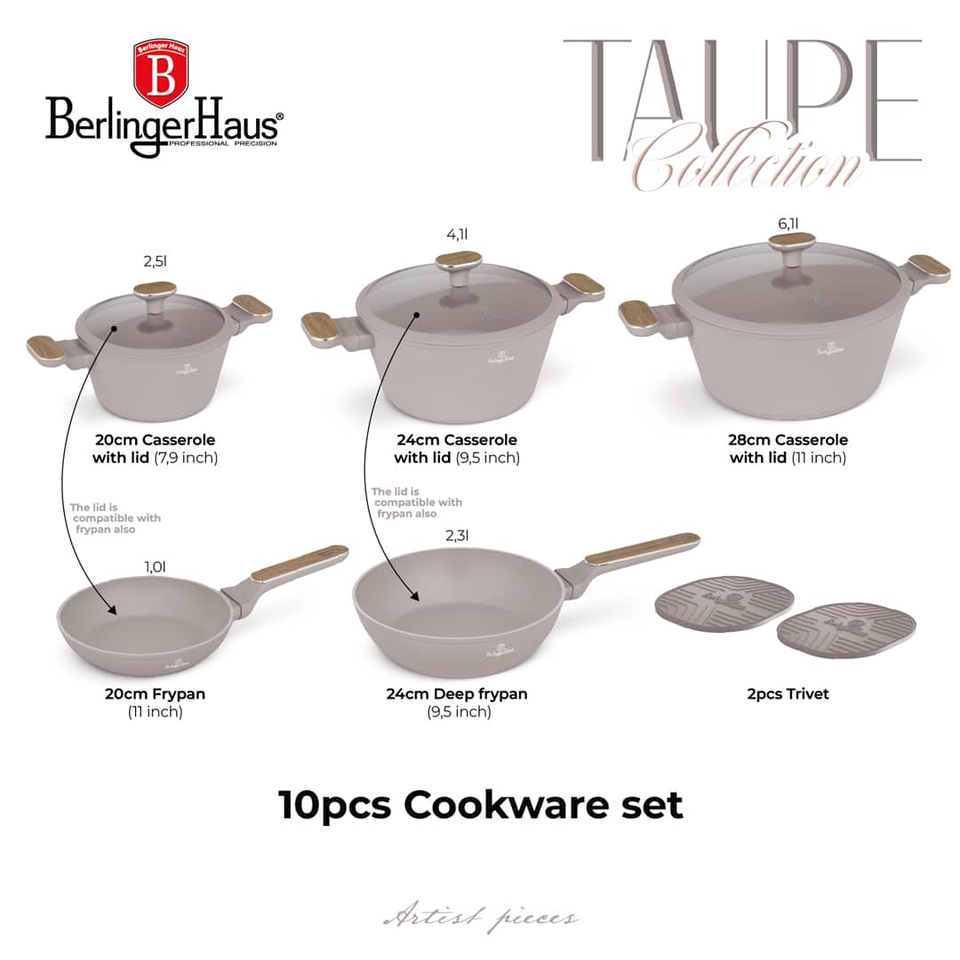 Berlinger Haus BH8343 – 10 pcs Cookware Set | Taupe Nordic Collection