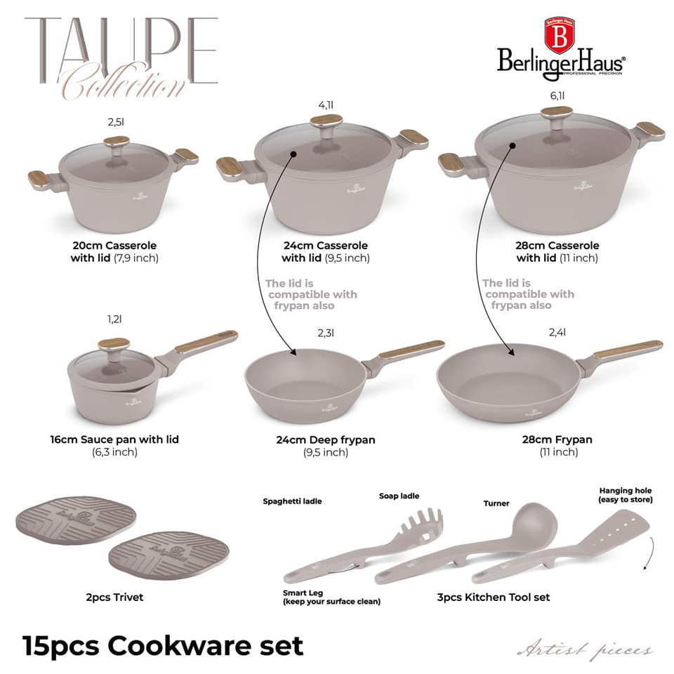 15 pcs Cookware Set Berlinger Haus BH8344 | Taupe Nordic