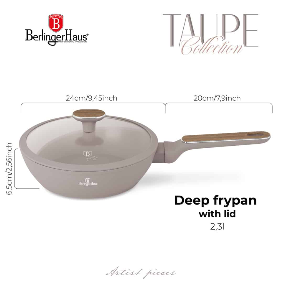 Berlinger Haus BH8333 – Deep Frypan with Lid 24 cm | Taupe Nordic