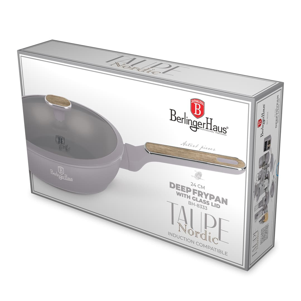 Berlinger Haus BH8333 – Deep Frypan with Lid 24 cm | Taupe Nordic