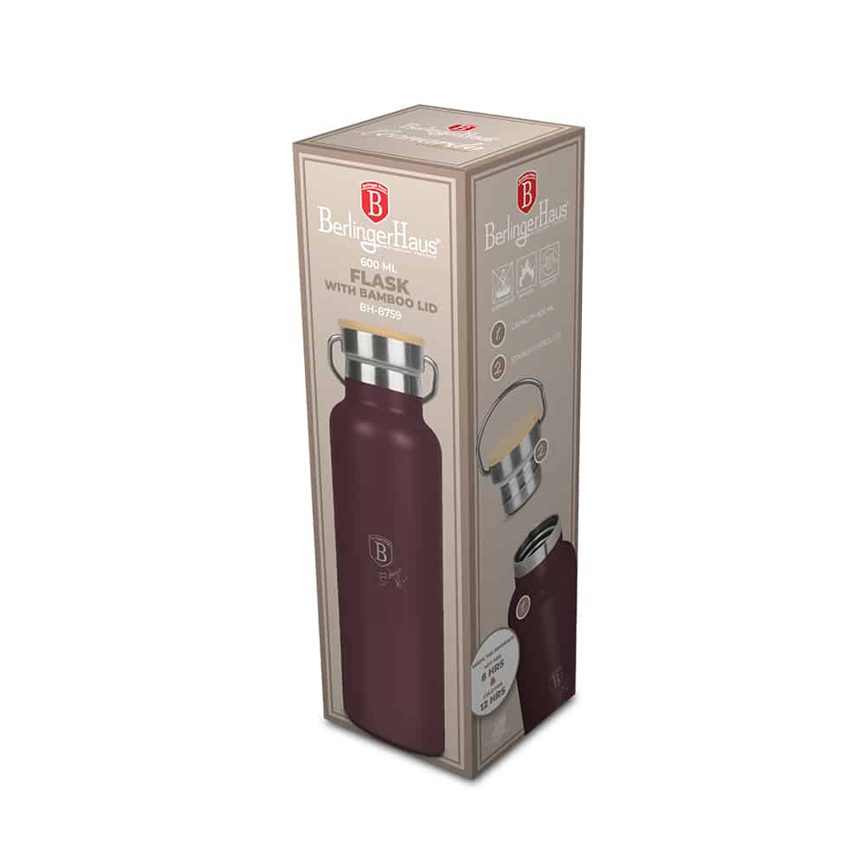 Berlinger Haus BH8759 – Flask with Bamboo Lid 0.6 L | Matt Bordeaux