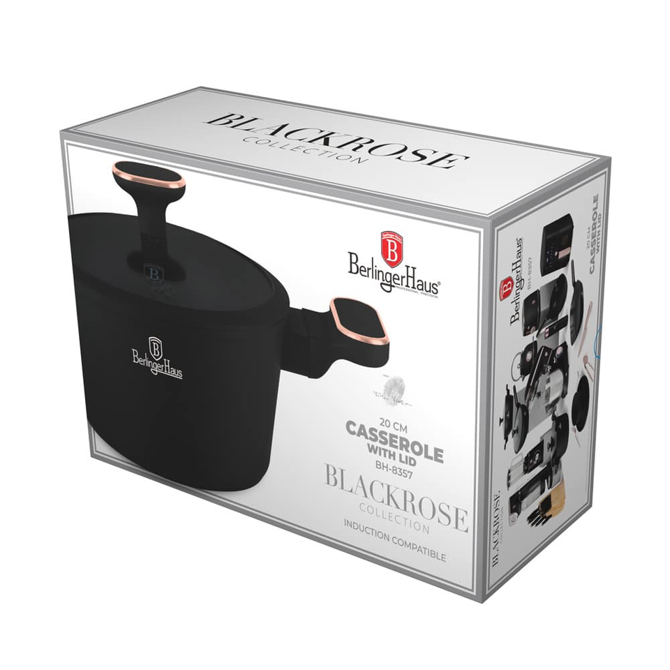 Casserole with Lid Berlinger Haus BH8357 Black Rose 20 cm