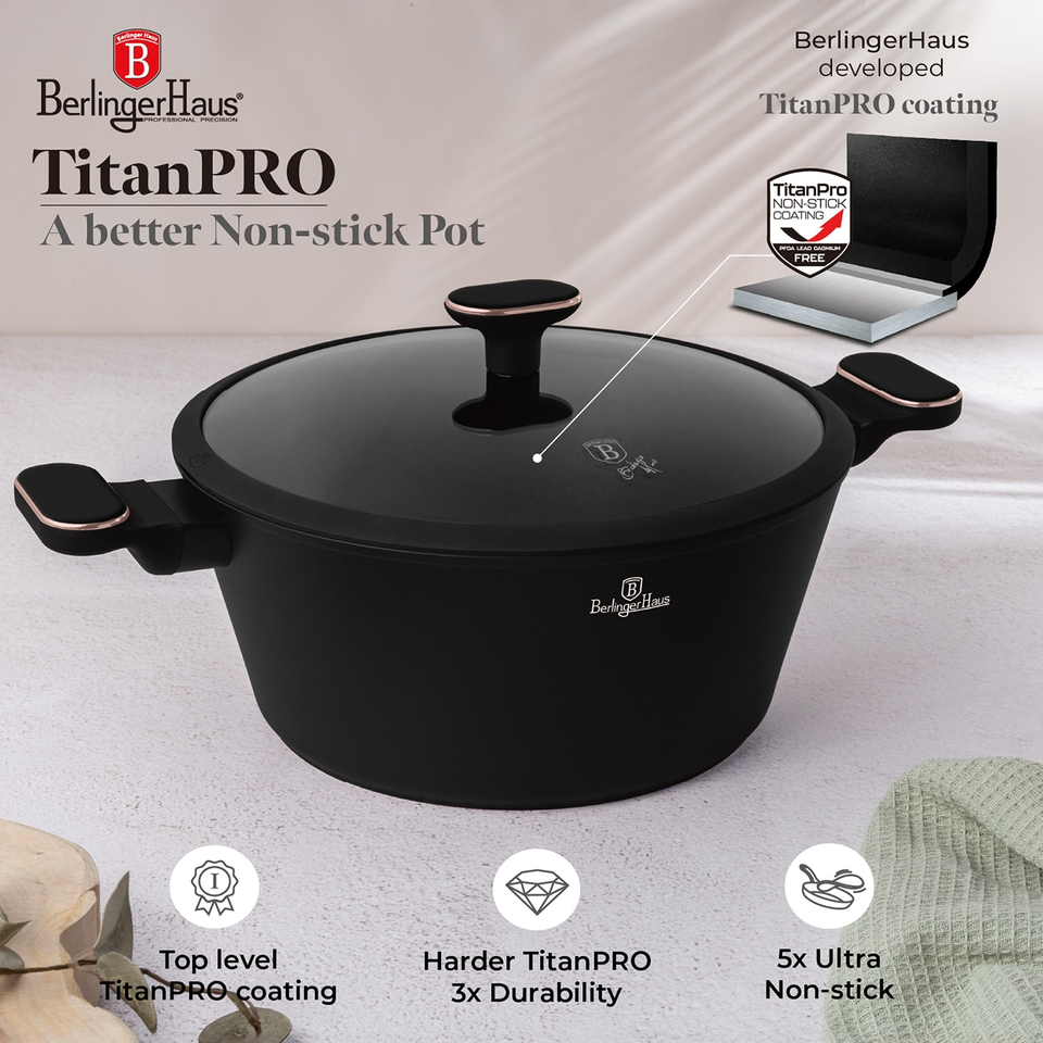 Casserole with Lid Berlinger Haus BH8358 Black Rose/24 cm