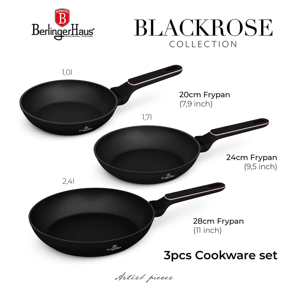 3 pcs Frypan Set Berlinger Haus BH8360 – Black Rose