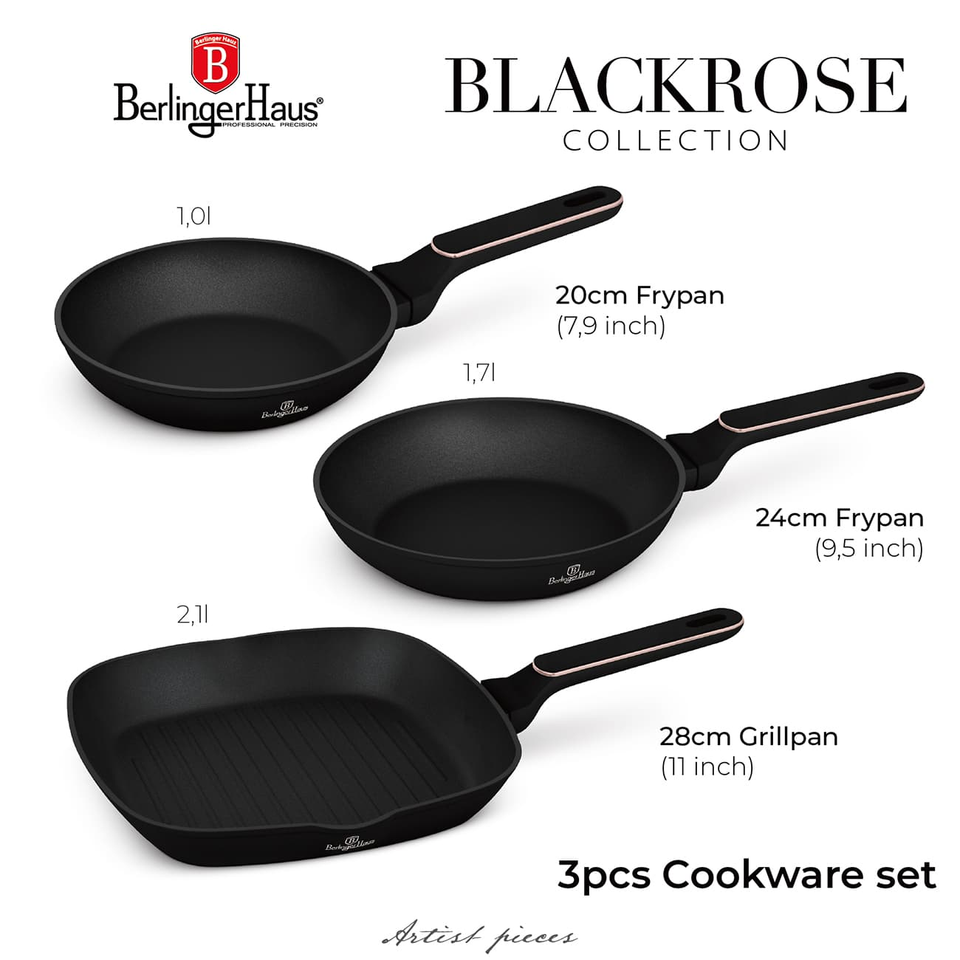 3 pcs Frypan Set Berlinger Haus BH8361 – Black Rose