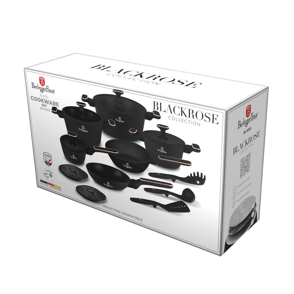 15 pcs Cookware Set Berlinger Haus BH8363 – Black Rose