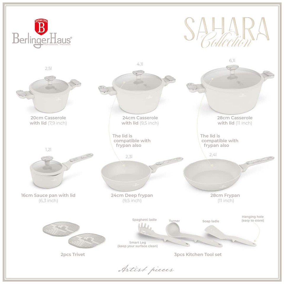 Berlinger Haus BH8401 – Sahara Marble 15 pcs Cookware Set