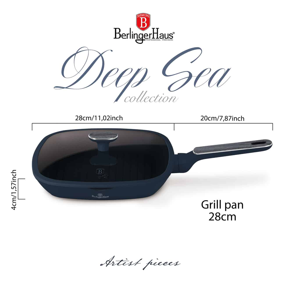 Berlinger Haus BH8374 28 cm Grill Pan with Lid Deep Sea