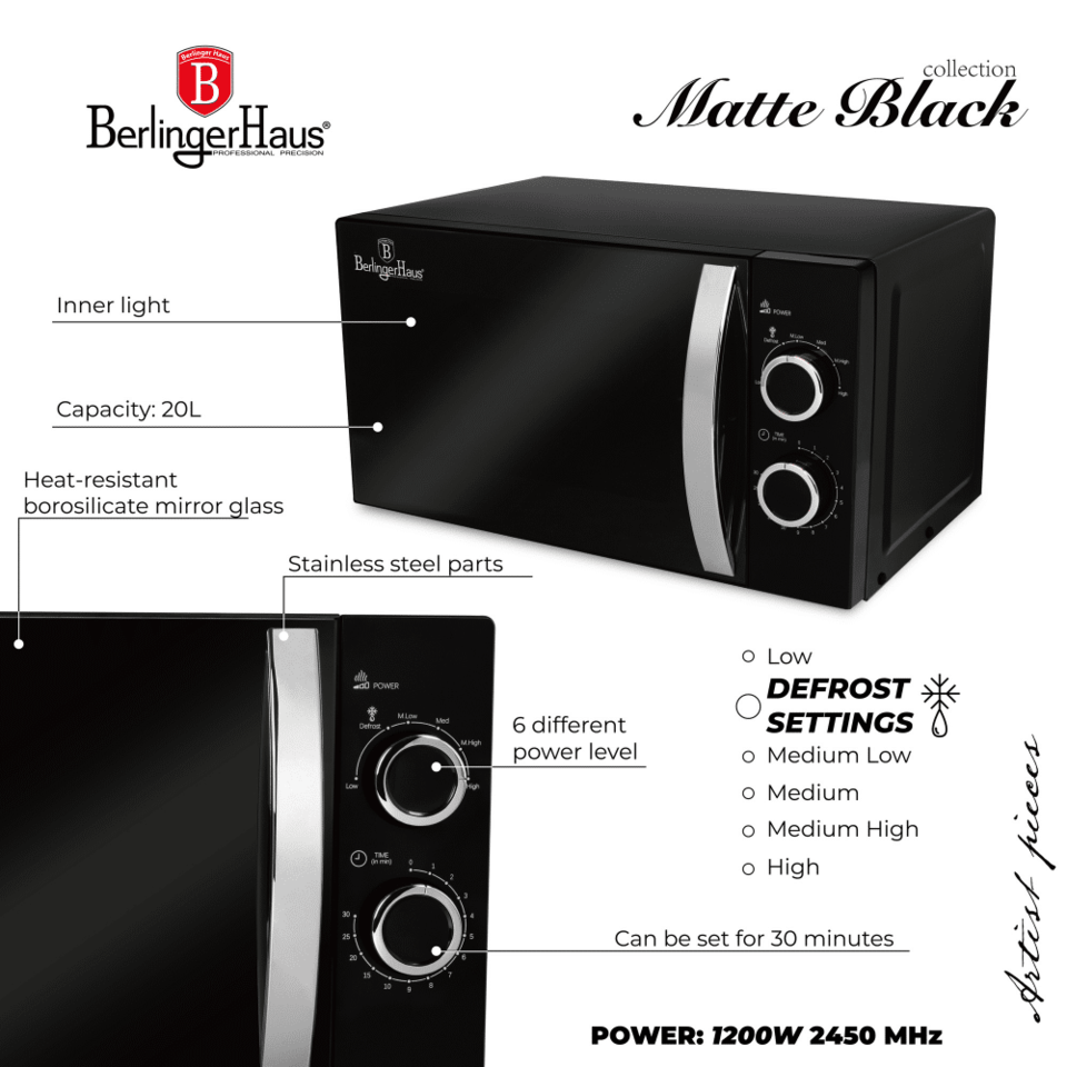 Berlinger Haus BH9626 Microwave Oven 20L – Black & Silver