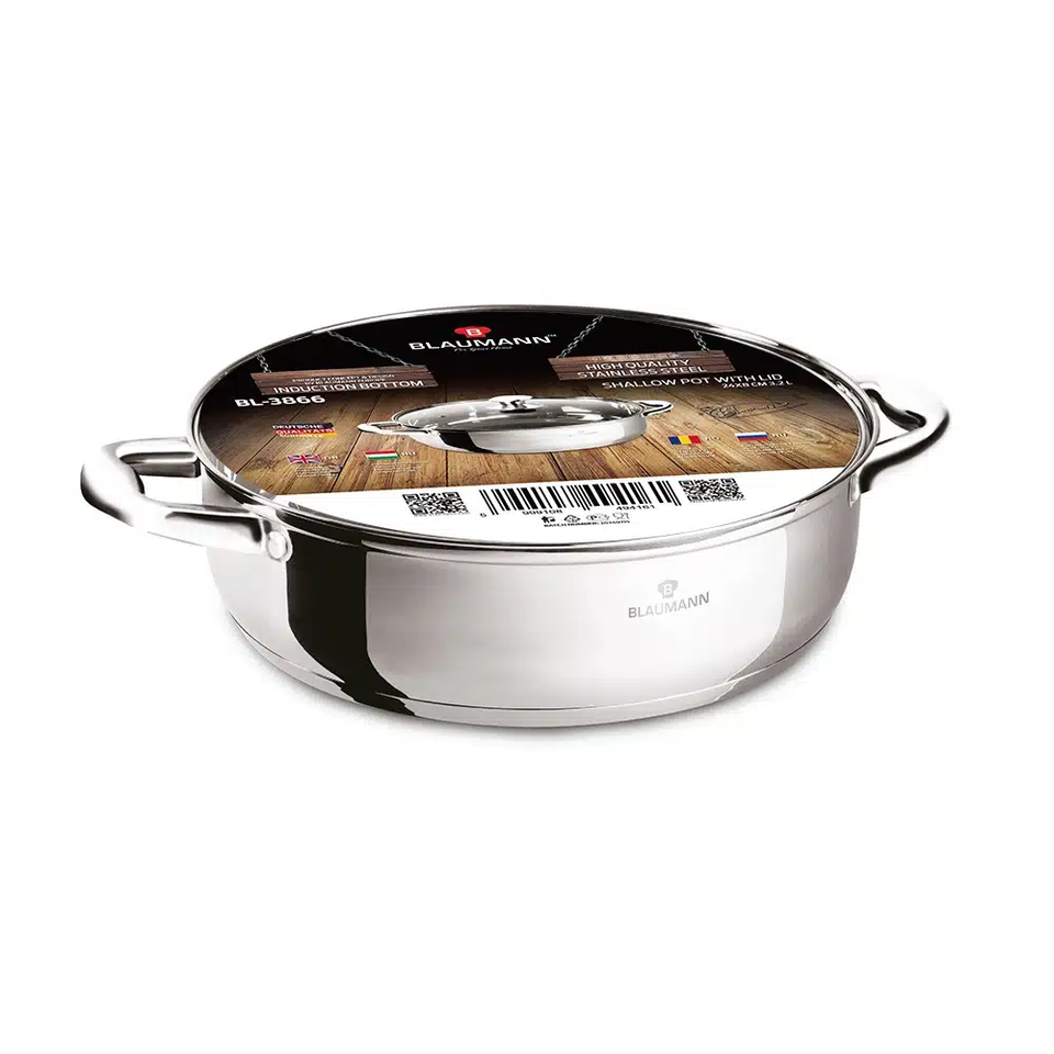 24cm Stainless Steel Shallow Pot with Lid – Blaumann BL3866