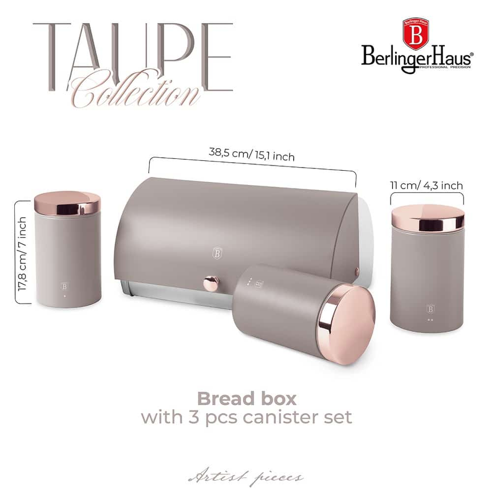 Bread box with 3pcs canister set Berlinger Haus BH6834 Taupe