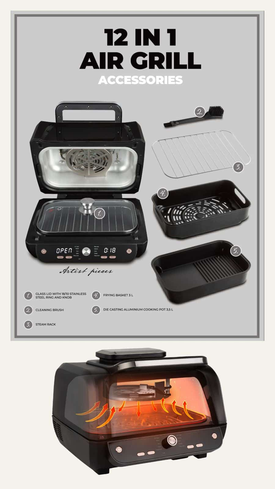 Air grill with window, 12 in 1 Berlinger Haus BH9668