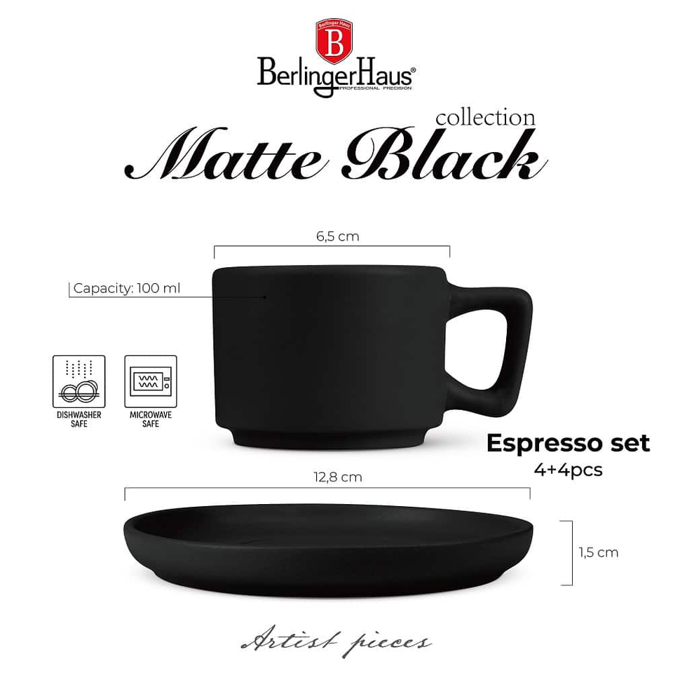 4+4 pcs espresso cup set Berlinger Haus BH10019 Matte Black