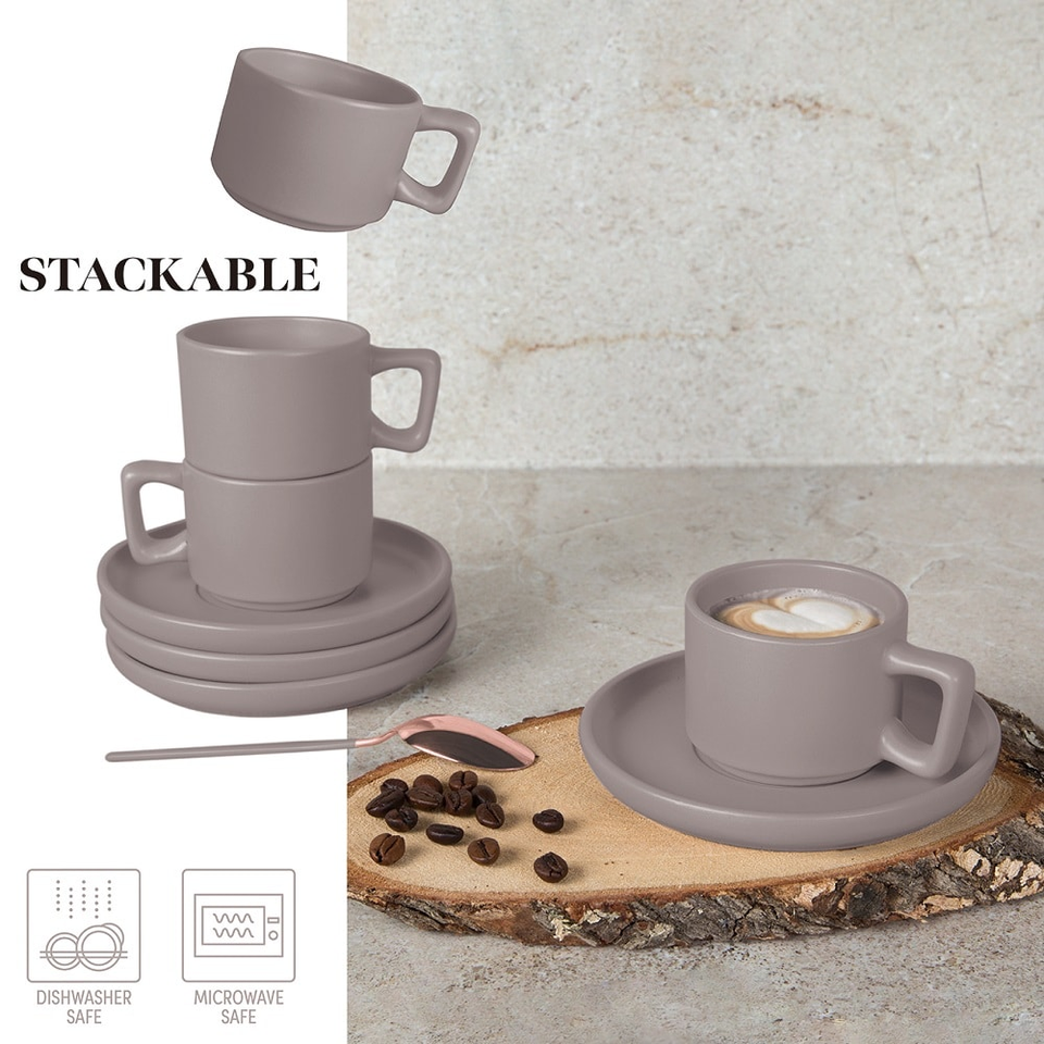 4+4 pcs espresso cup set Berlinger Haus BH10016 Taupe