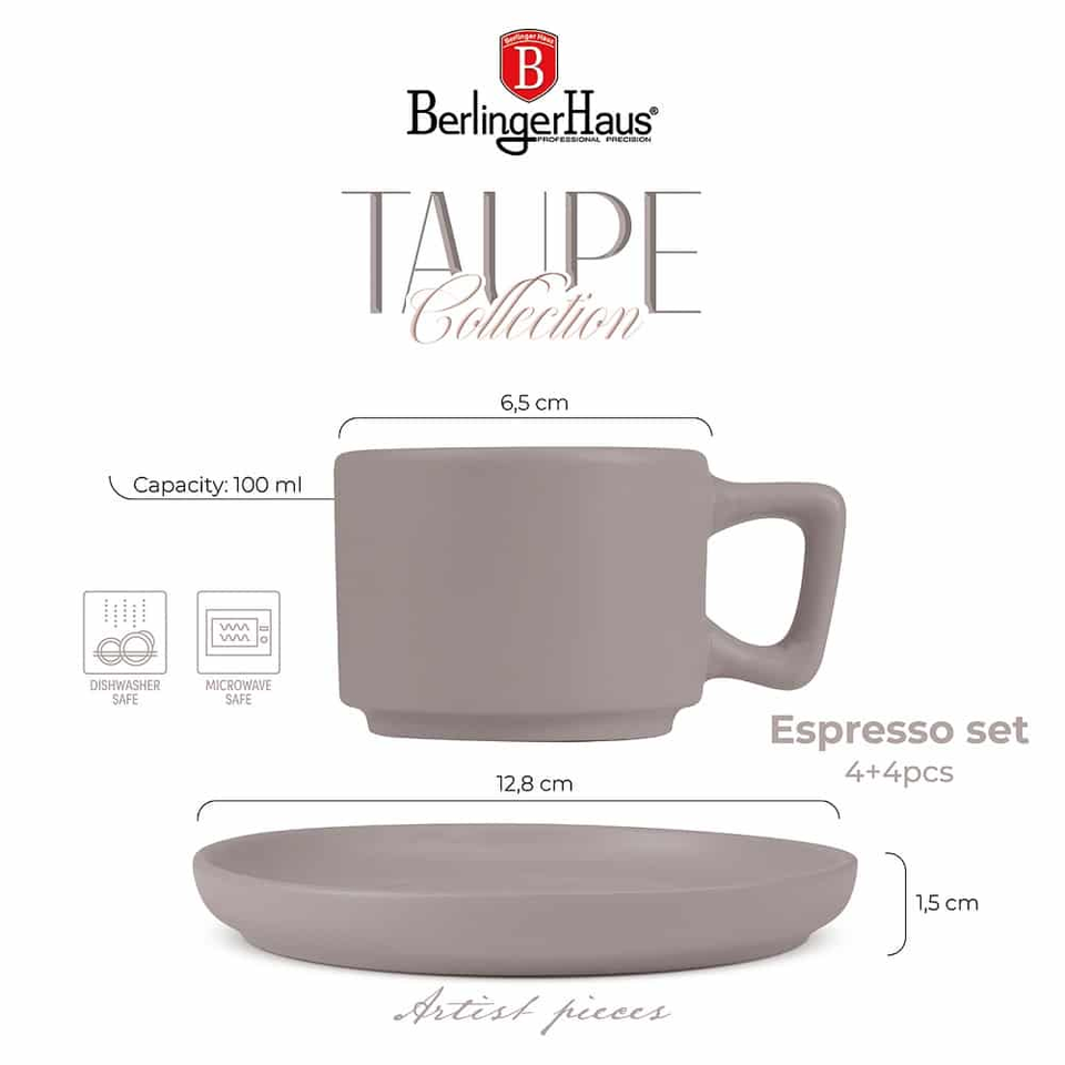 4+4 pcs espresso cup set Berlinger Haus BH10016 Taupe