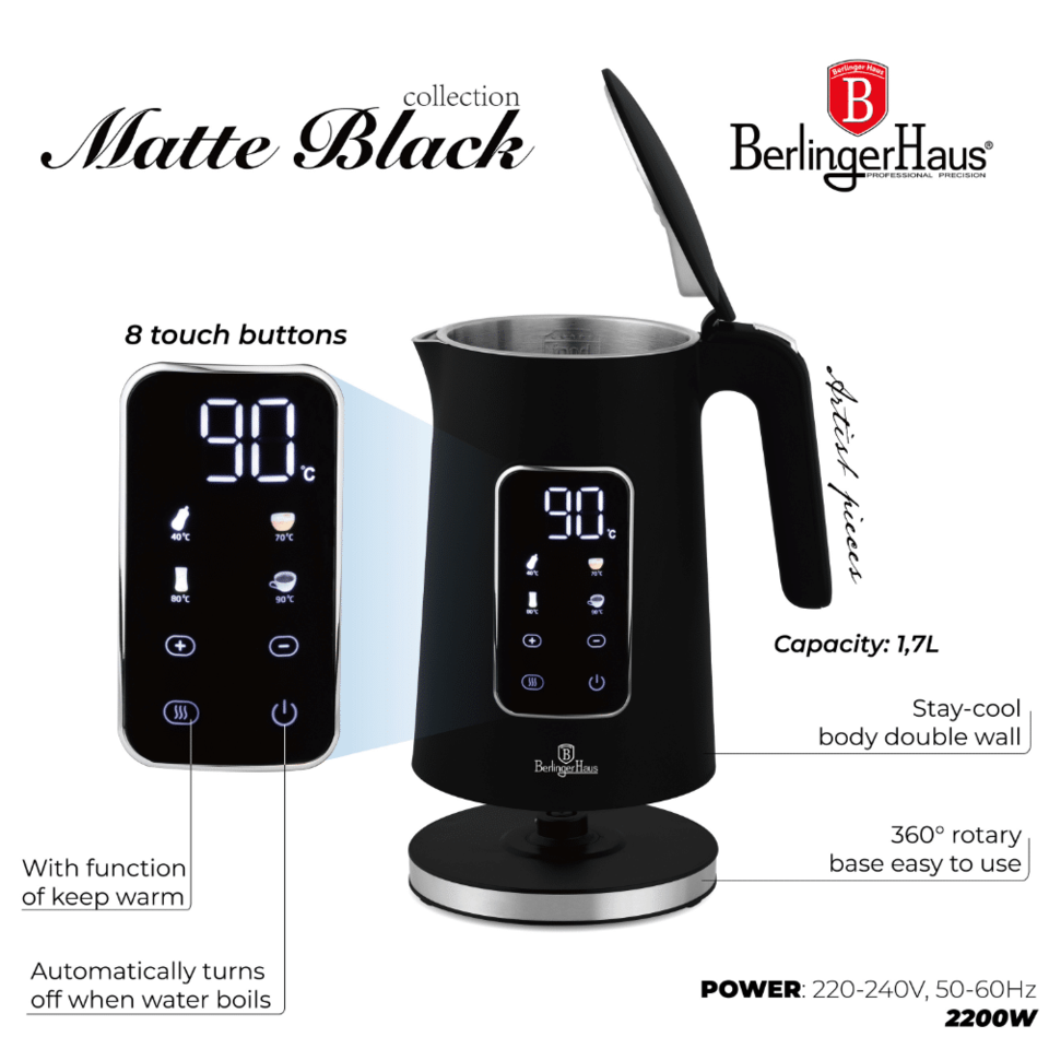 Digital electric kettle Berlinger Haus BH9675 Matte Black