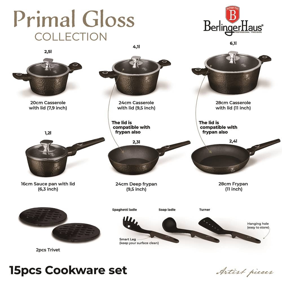 15 pcs cookware set Berlinger Haus BH8244 Black