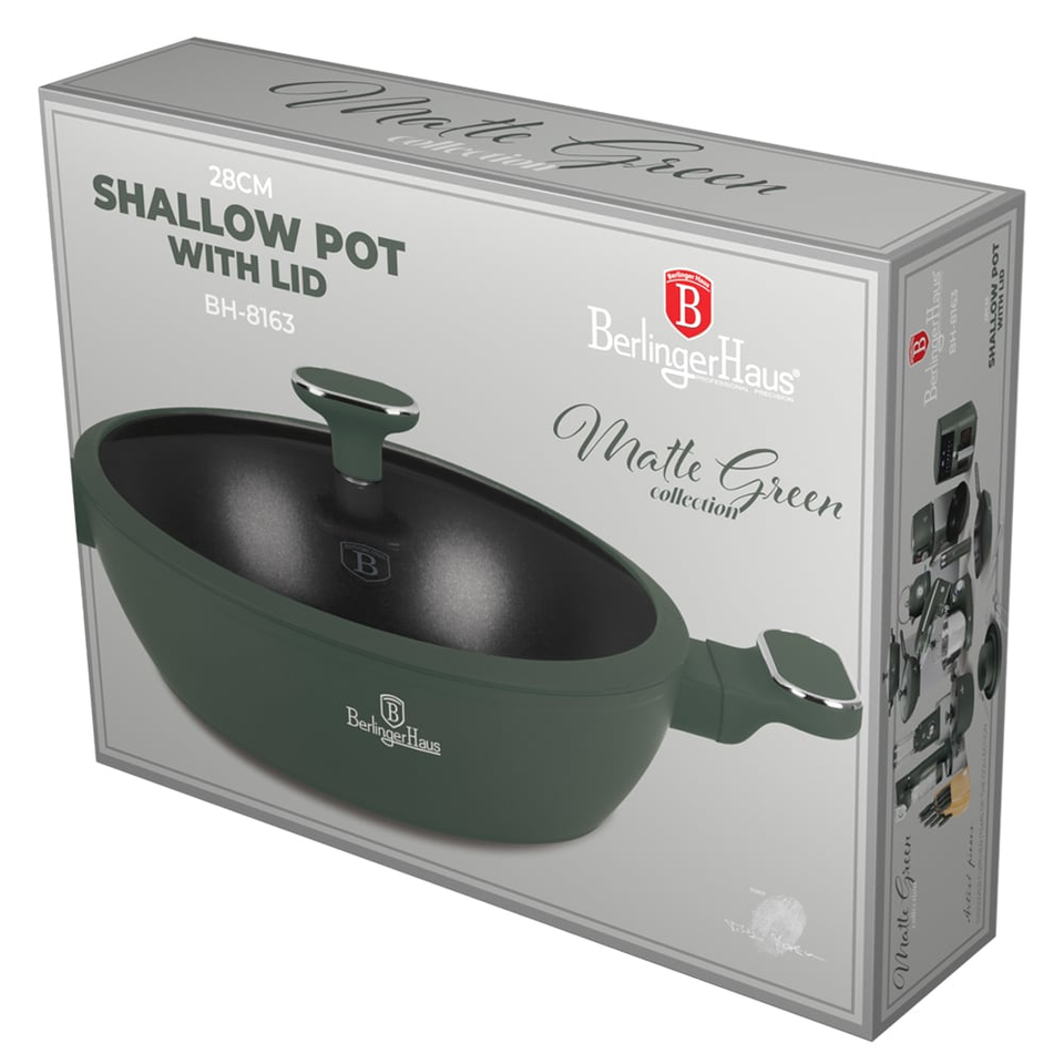 Shallow pot with lid,28 cm Berlinger Haus BH8163 Matte Green