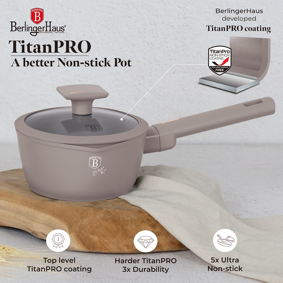 Sauce pan with lid,16 cm Berlinger Haus BH8088 Taupe