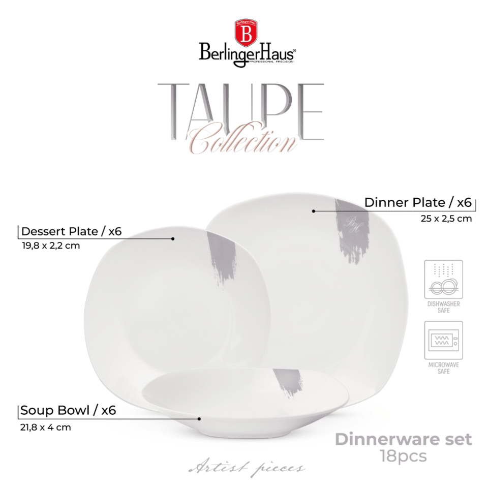 18 pcs dinnerware Berlinger Haus BH10202 Taupe