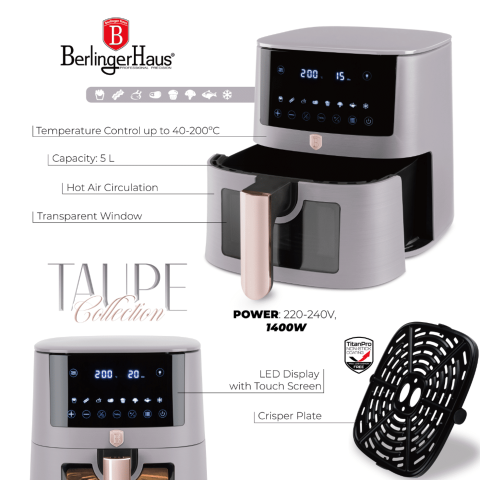Air fryer, 5 L, visible window Berlinger Haus BH9491 Taupe