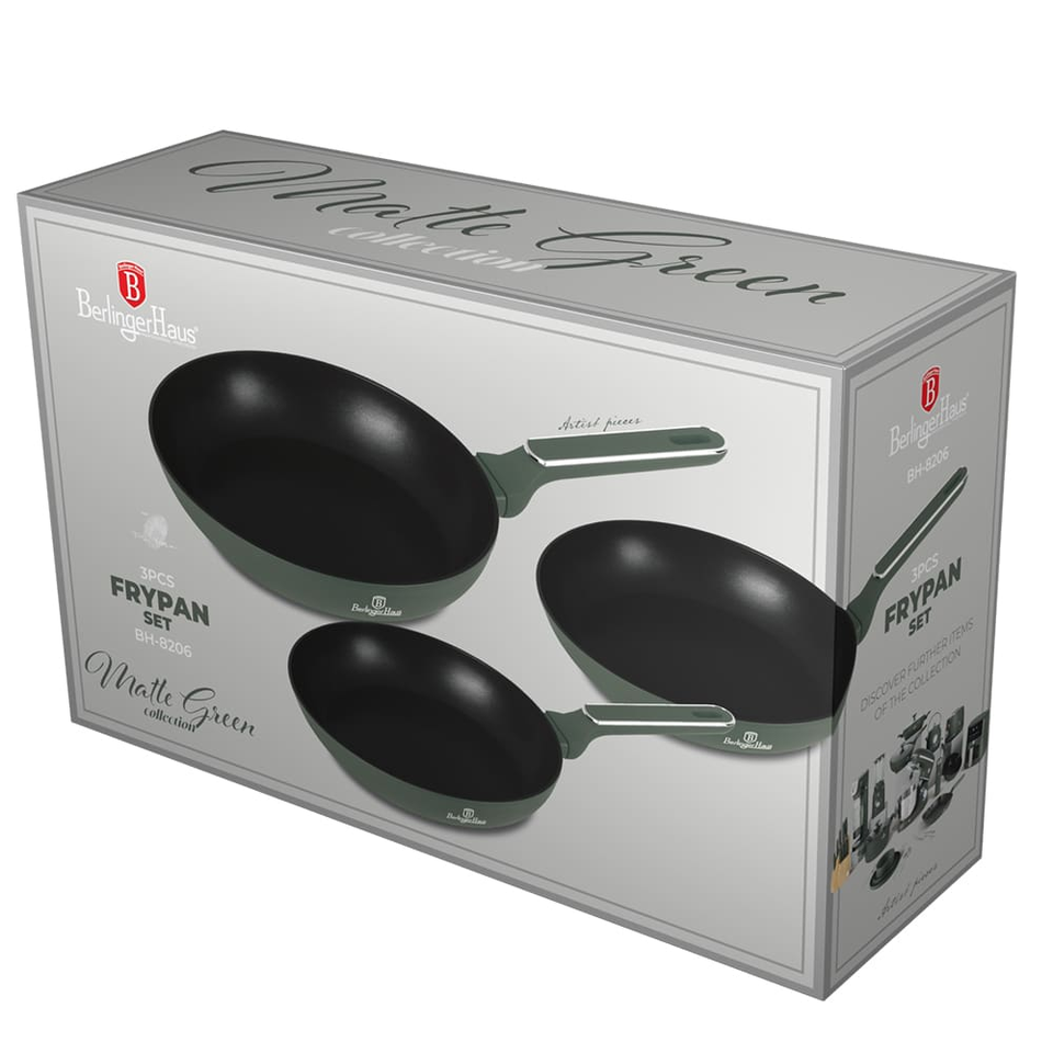 3 pcs frypan set Berlinger Haus BH8206 Matte Green