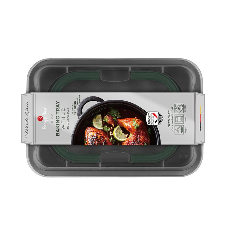 Oblong roaster with lid Berlinger Haus BH8637 Matte Green