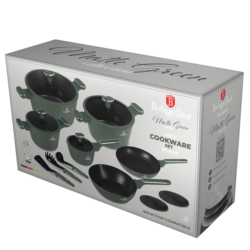 15 pcs cookware set Berlinger Haus BH8208 Matte Green