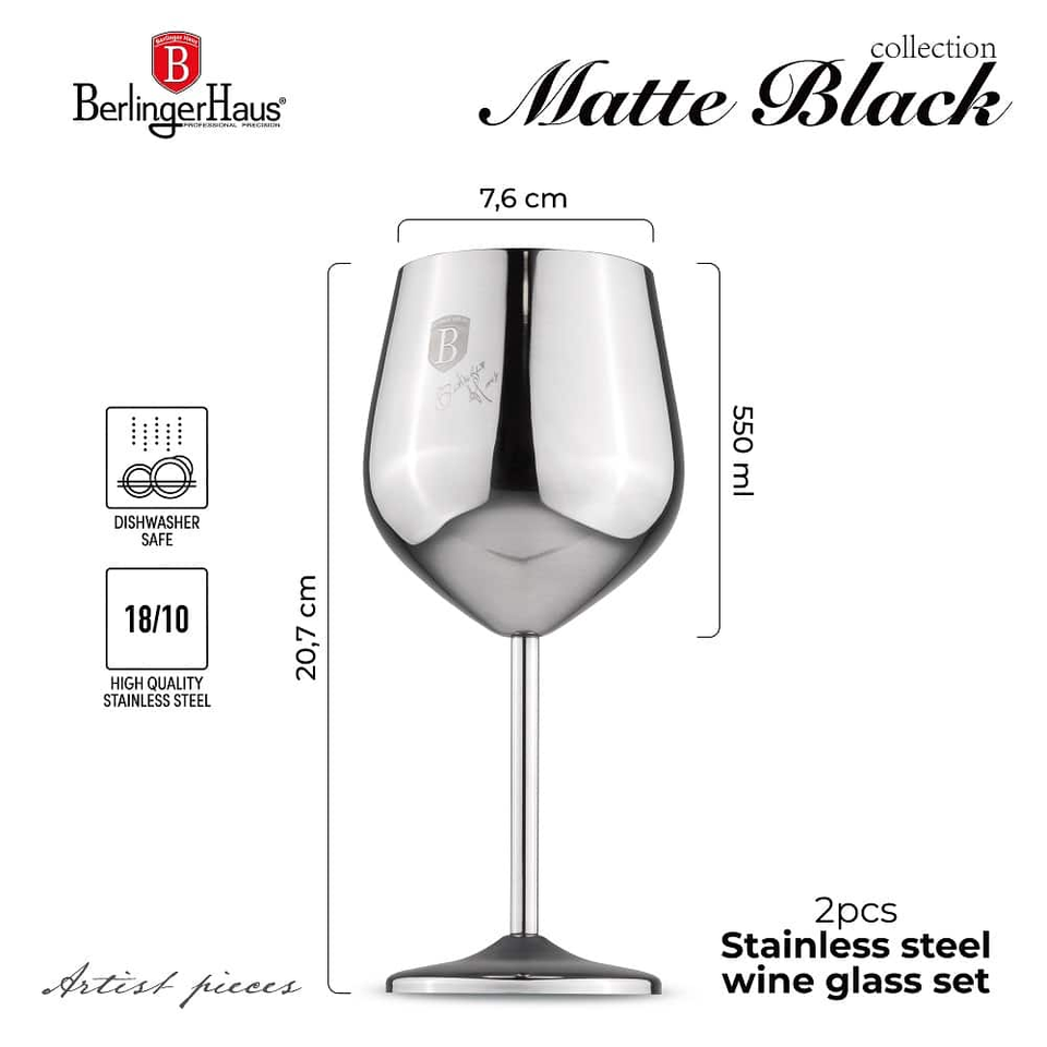 2 pcs metal wine glass set Berlinger Haus BH8661