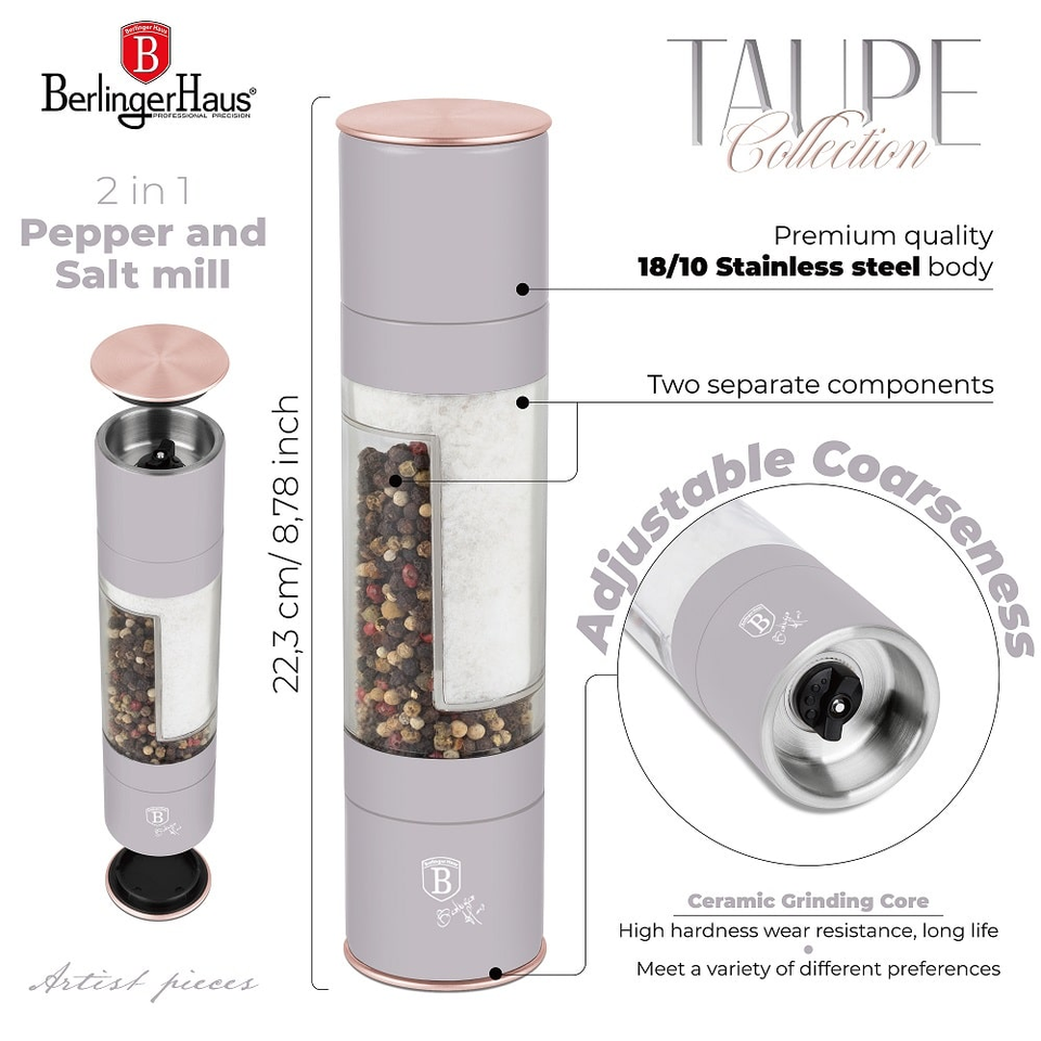 2 in 1 pepper and salt mill Berlinger Haus BH8579 Taupe