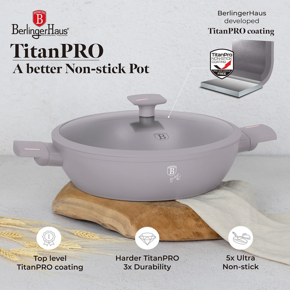Shallow pot with lid, 30 cm Berlinger Haus BH 8099 Taupe