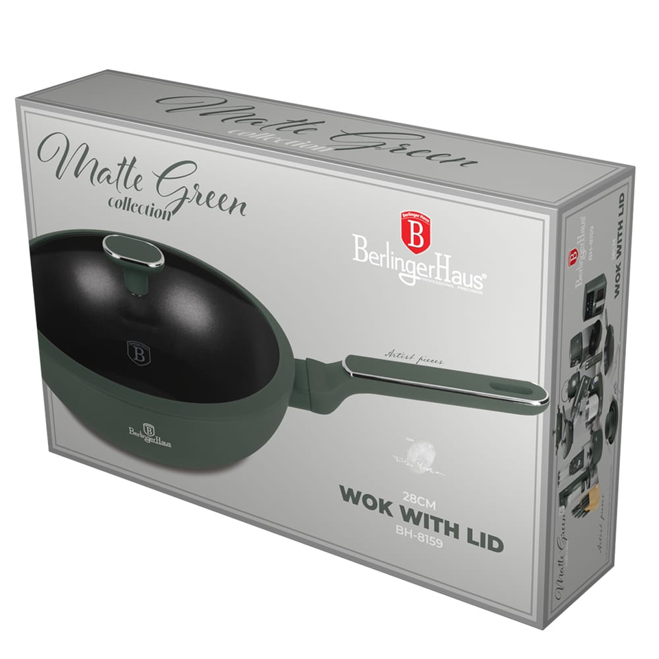 Wok pan with lid, 28 cm Berlinger Haus BH8159 Matte Green