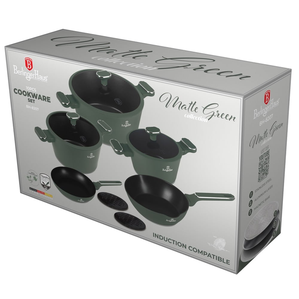 15 pcs cookware set Berlinger Haus BH8207 Matte Green