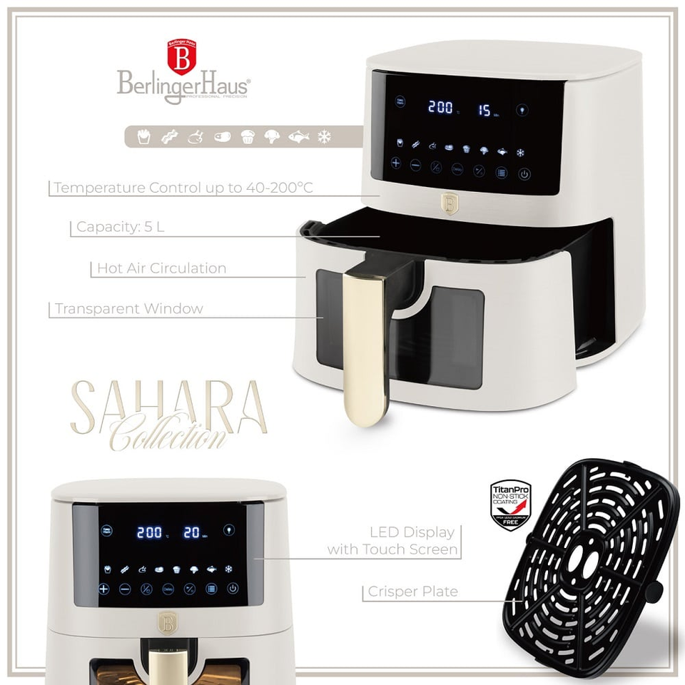 Air fryer, 5 L, visible window Berlinger Haus BH9490 Sahara