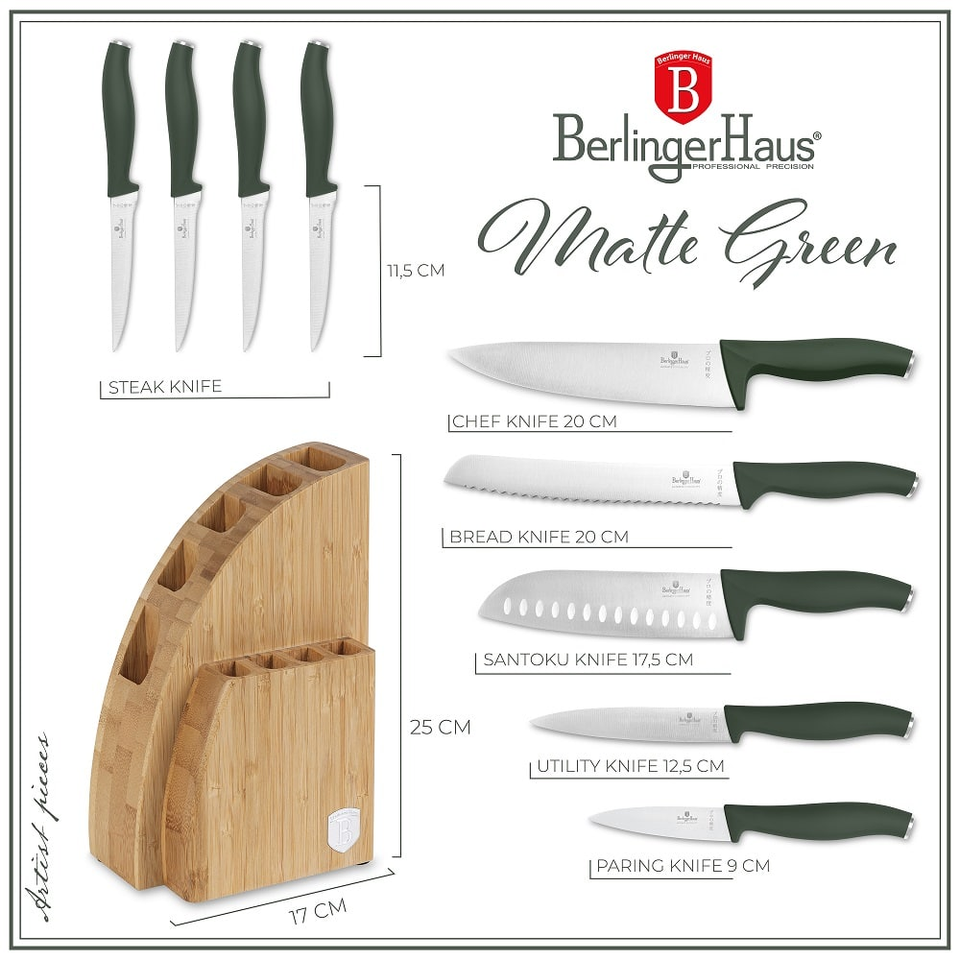 10 pcs knife set Berlinger Haus BH3123 Matte Green