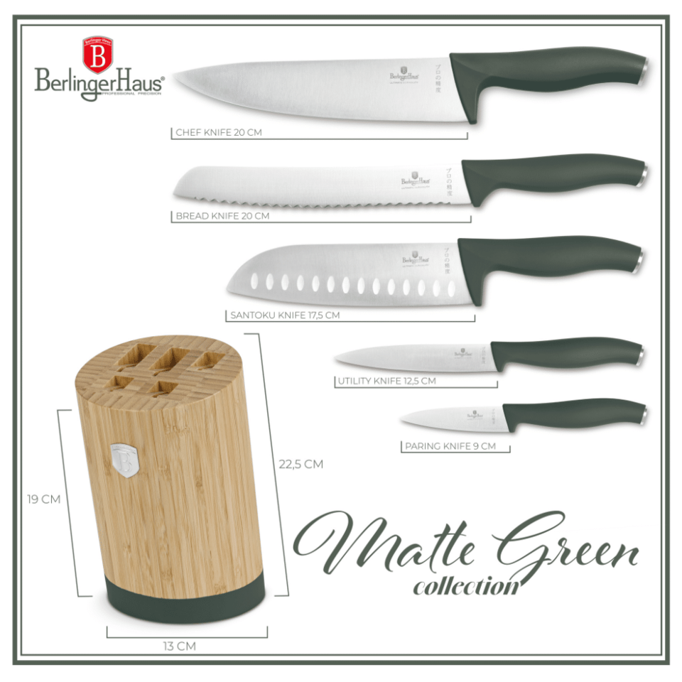 6 pcs knife set Berlinger Haus BH2757 Matte Green