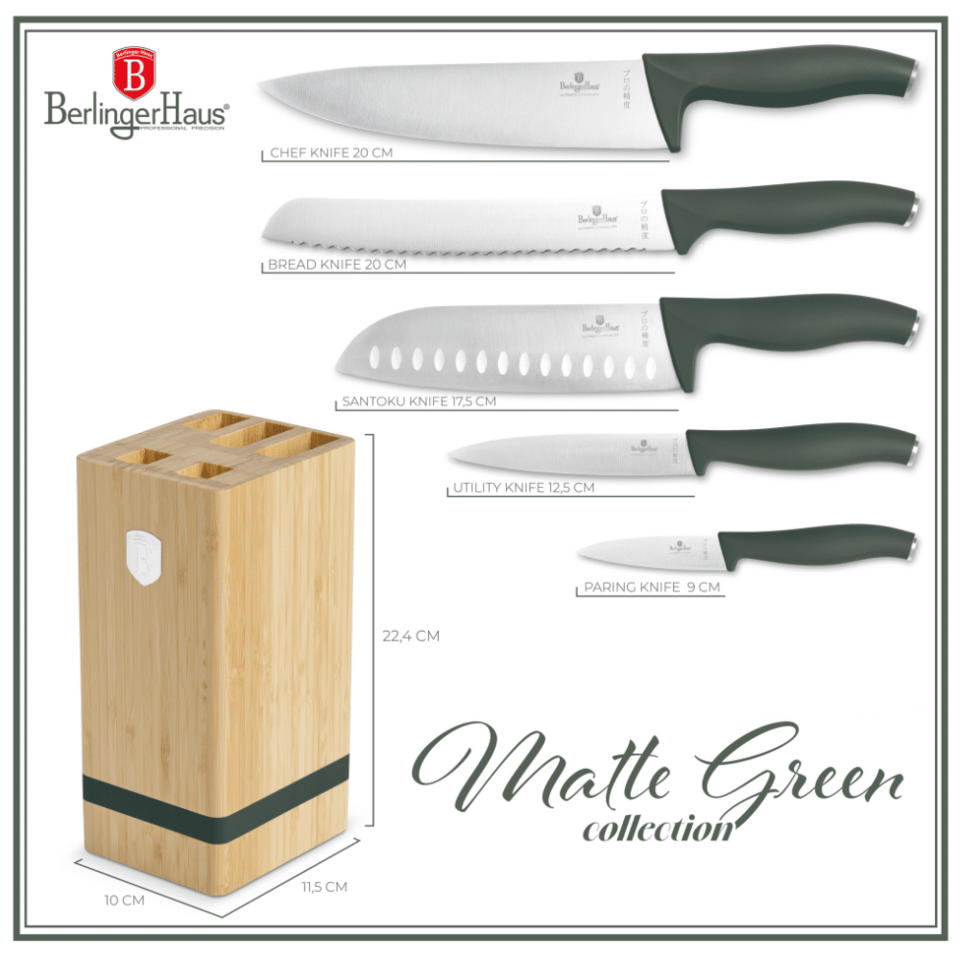 6 pcs knife set Berlinger Haus BH2751 Matte Green