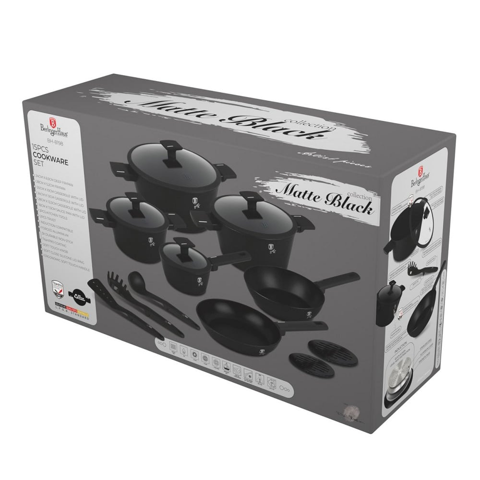 15 pcs cookware set Berlinger haus BH8198 Matte Black