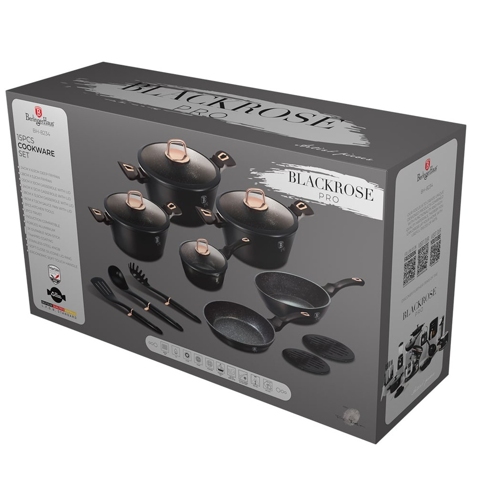 15 pcs cookware set Berlinger Haus BH8234 Black Rose