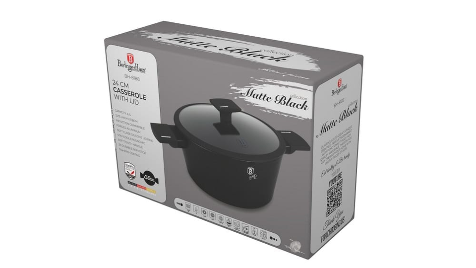 Casserole with lid, 24 cm,Berlinger Haus BH8188 Matte Black