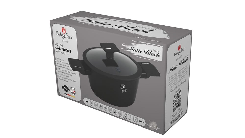 Casserole with lid, 20 cm,Berlinger Haus BH8187,Matte Black