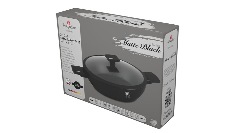 Shallow pot with lid,28 cm,Berlinger Haus BH8185,Matte Black
