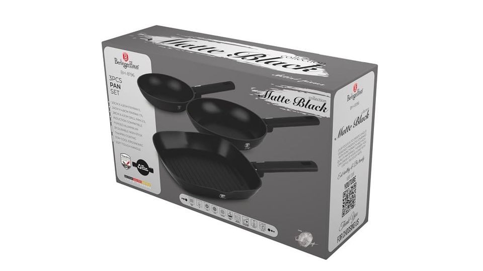 3 pcs frypan set,Berlinger Haus, BH8196,Matte Black