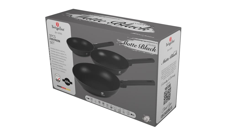 3 pcs frypan set,Berlinger Haus, BH8195,Matte Black