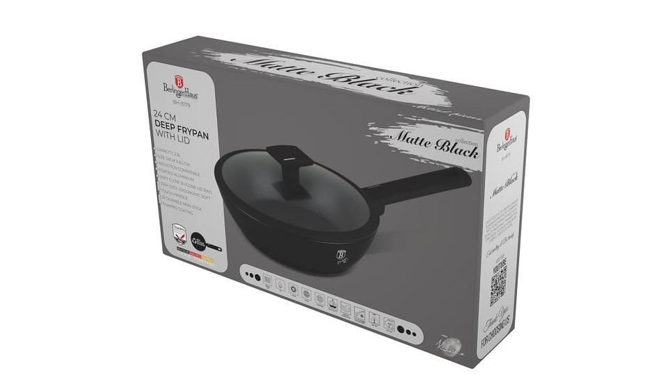 Deep frypan with lid, 24 cm,Berlinger Haus 8179 Matte Black